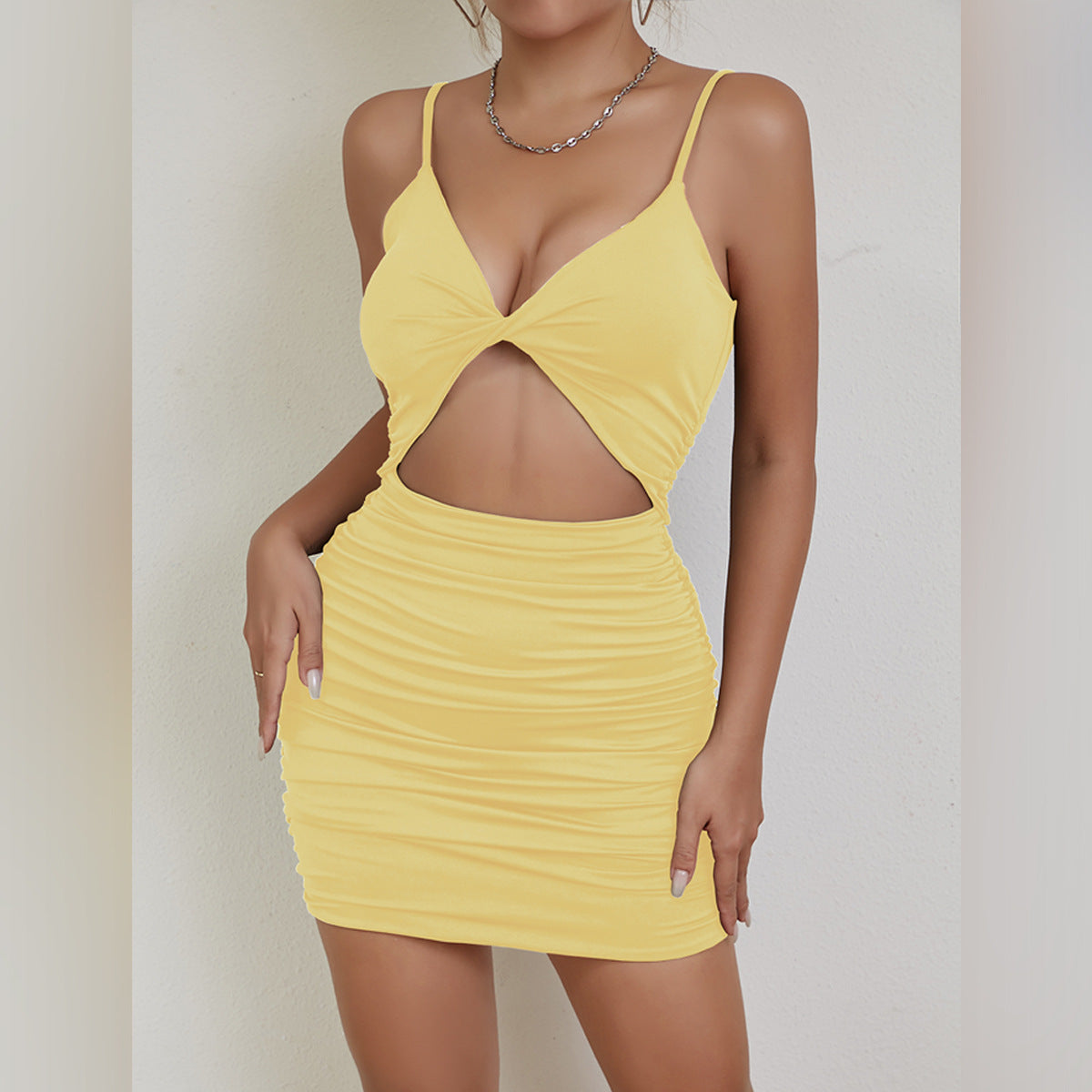 Women Clothing Strap Cross Pleated Sexy Dress