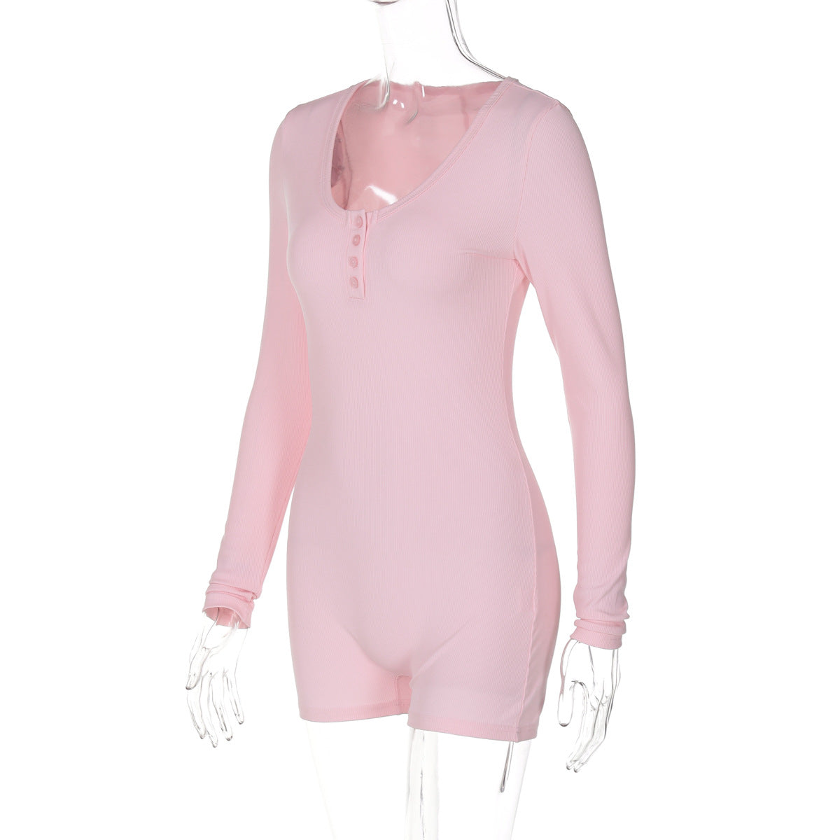 Autumn Rib Solid Color U Collar Breasted Tight Sports Yoga Jumpsuit