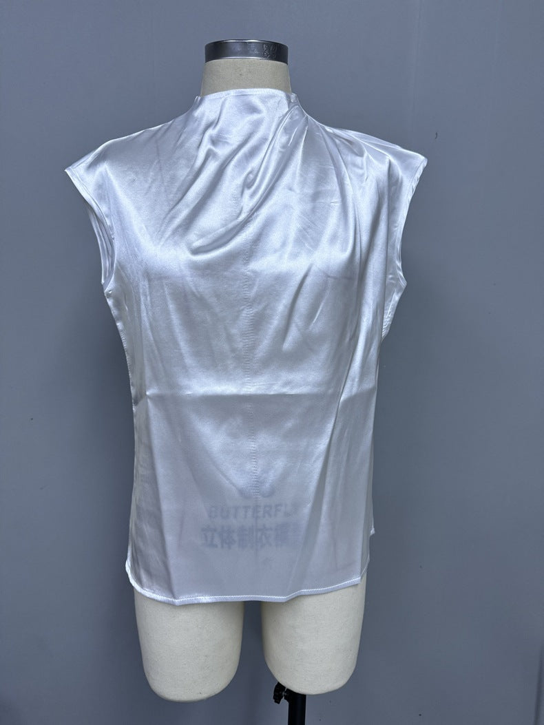 Artificial Silk Top Women Satin T shirt Satin Short Sleeve Bottoming Inner Wear Summer round Neck Outerwear Top