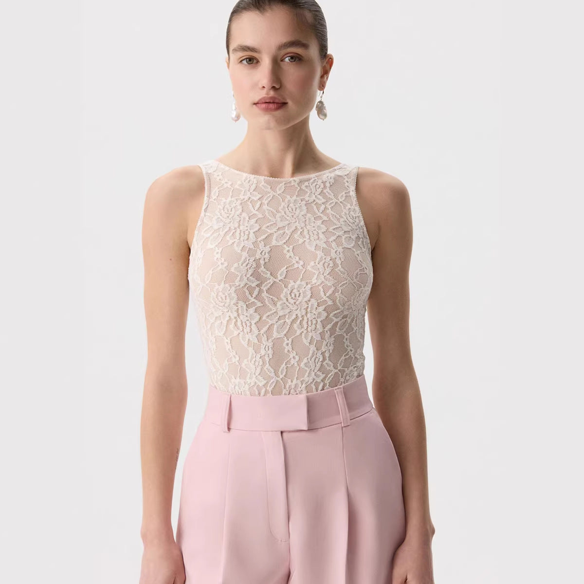 Sexy Back Cutout Lace Stitching Beautiful Back Tank Top Slim Fit Inner Wear Base