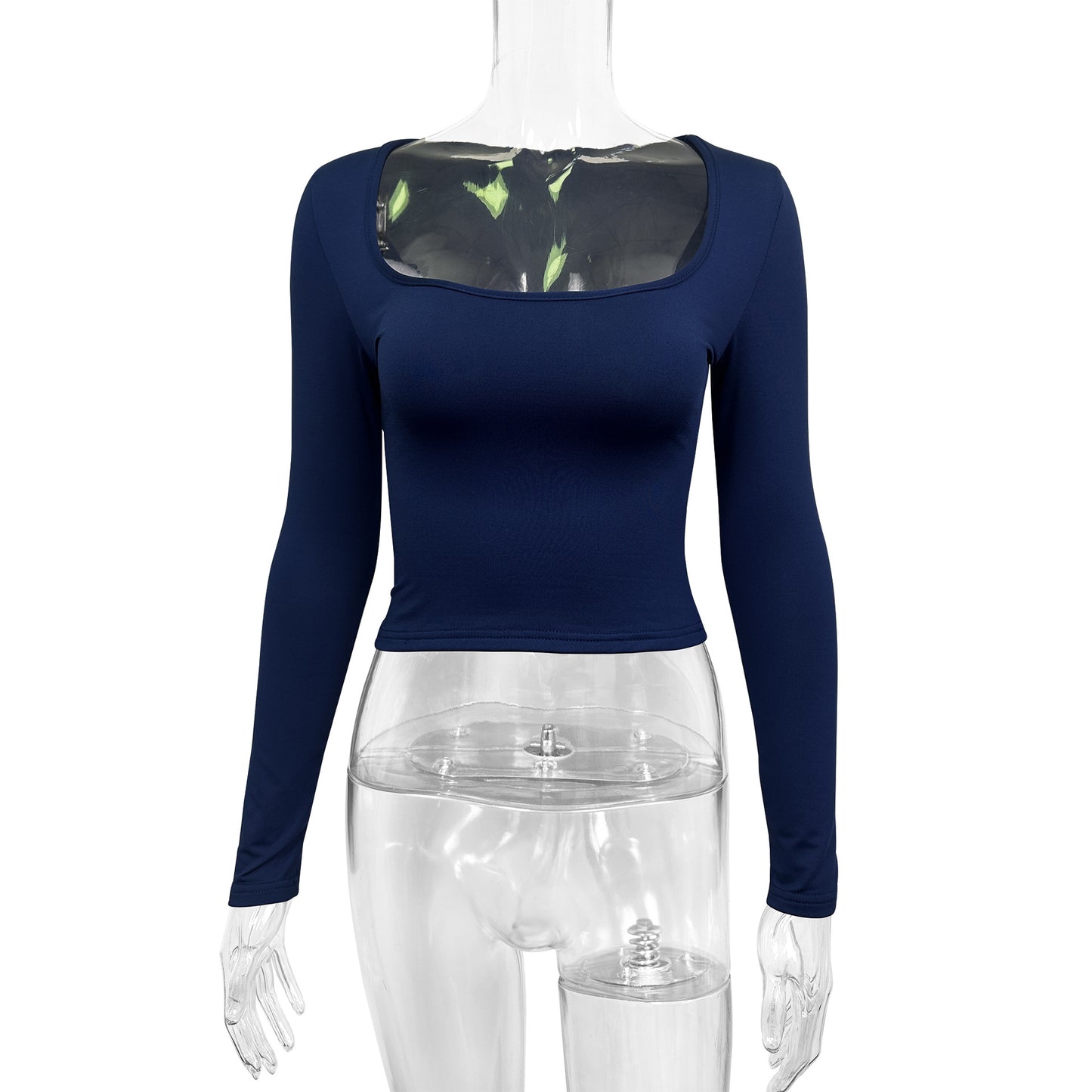 Autumn Winter Women Clothing Slim Slimming Solid Color U Neck Long Sleeved Sexy Top