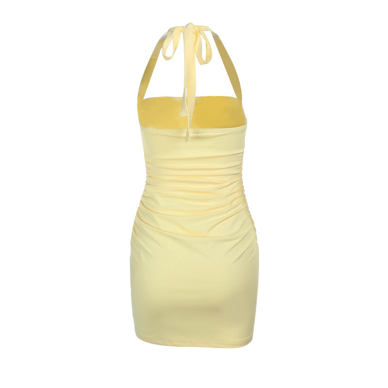 Southeast Asia Halter Basic Sling Dress Pleated Slim Hip