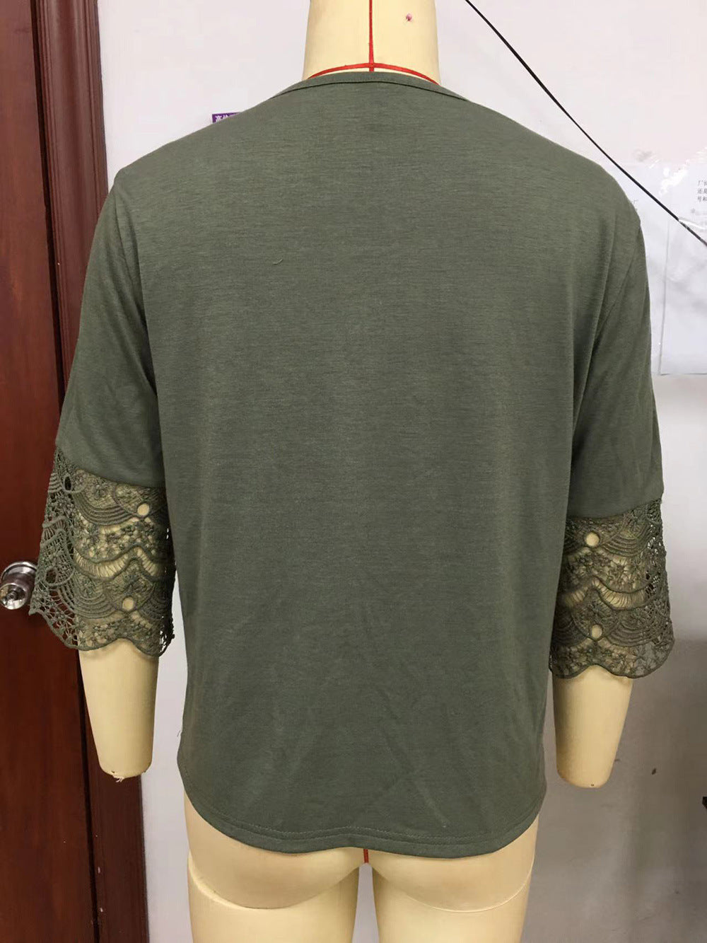 Women Clothing Cutout Lace Stitching Half Sleeve Sexy V neck T shirt Women