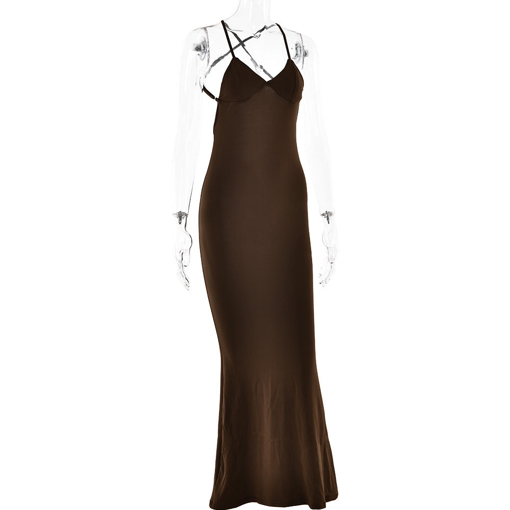 Spring Dress Sexy Trend V neck Backless Slim Fit Sheath Suspender