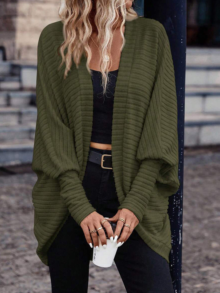 Cardigan Coat Women Autumn Winter Solid Color V neck Loose Knitted Sweater