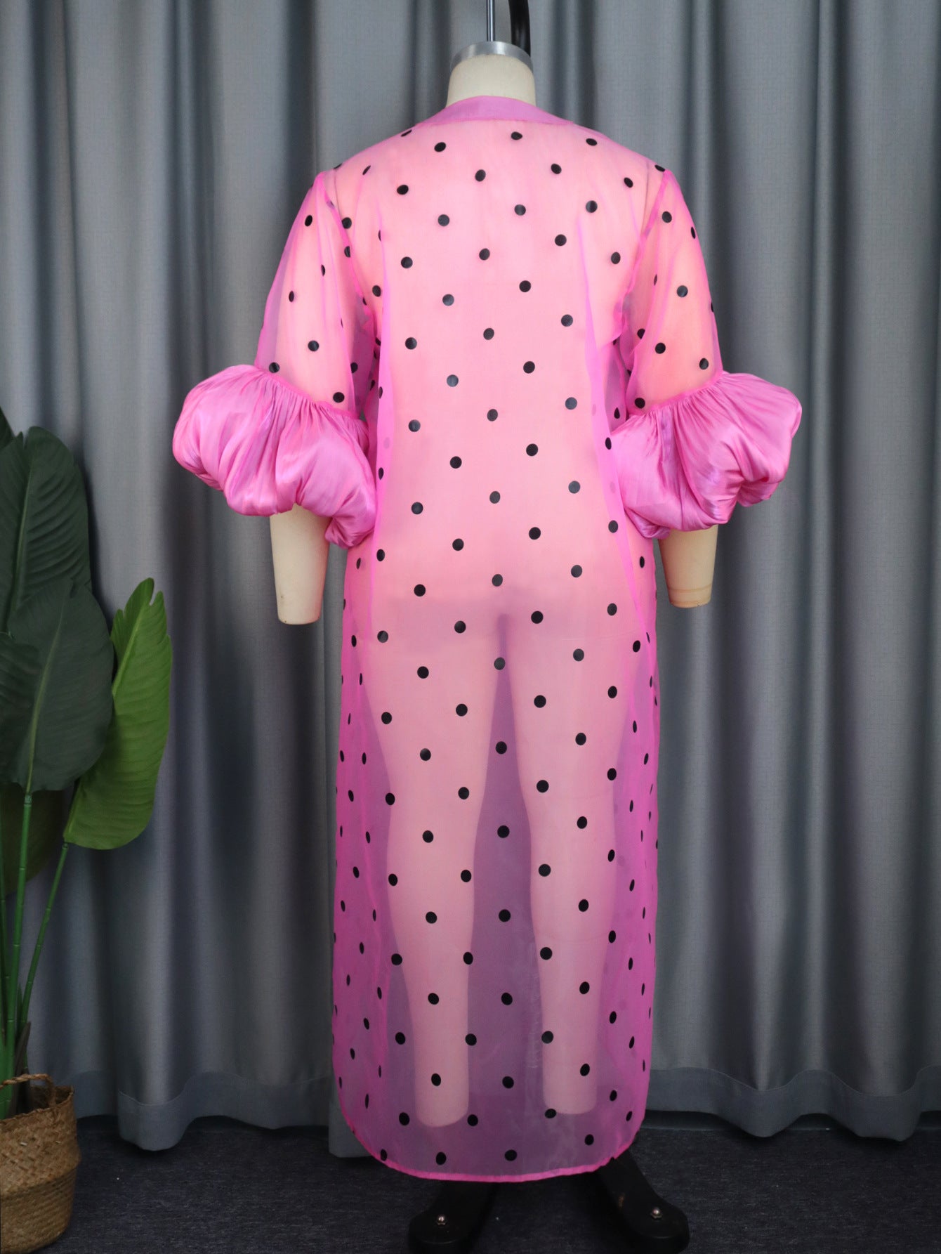 Summer Casual Breathable Tulle Coat Polka Dot Puff Sleeve See through Women Chiffon