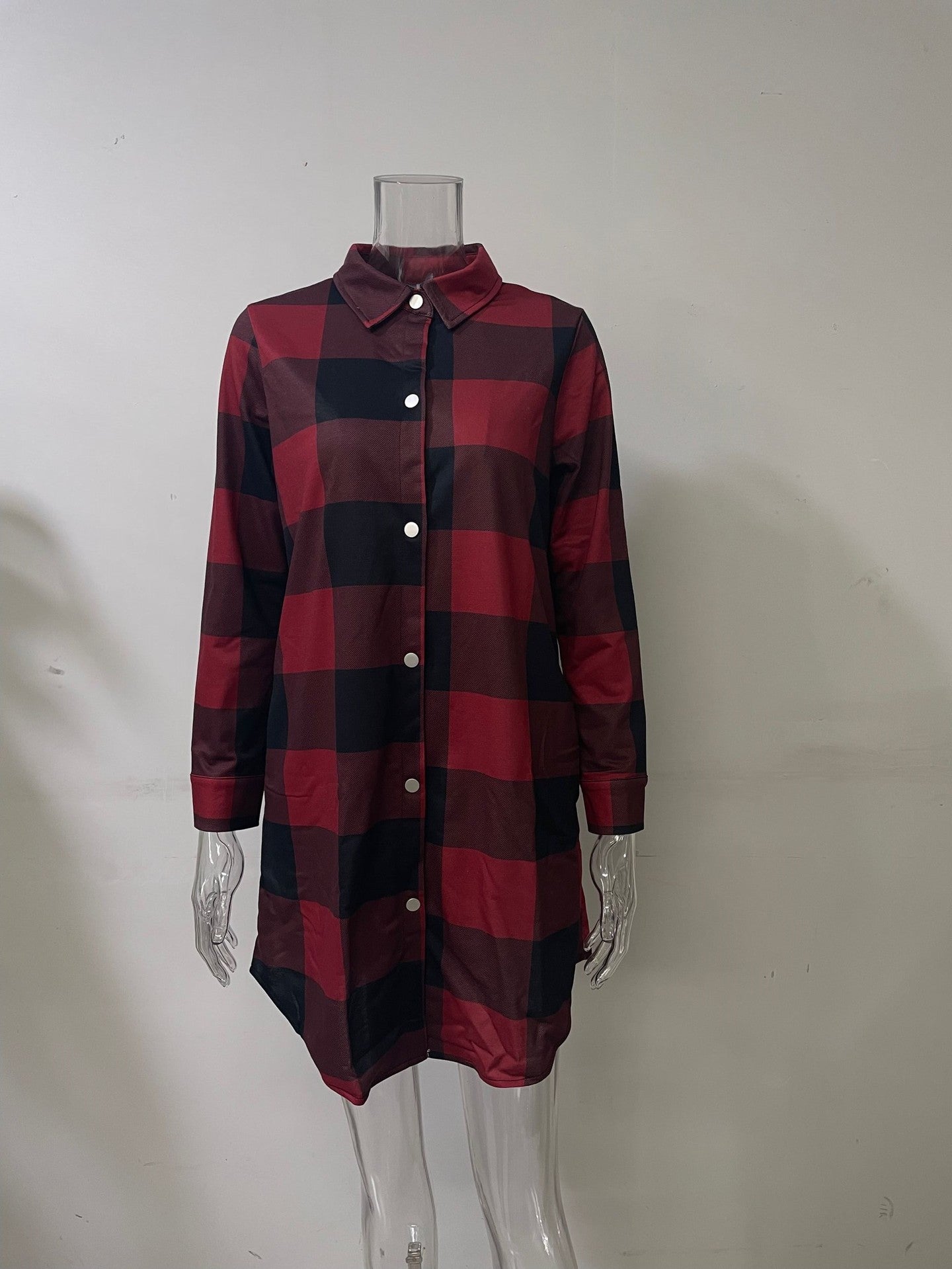 Plaid Shirt Women Mid Length Long Sleeve Women Coat Plaid Shirt Top Shacket