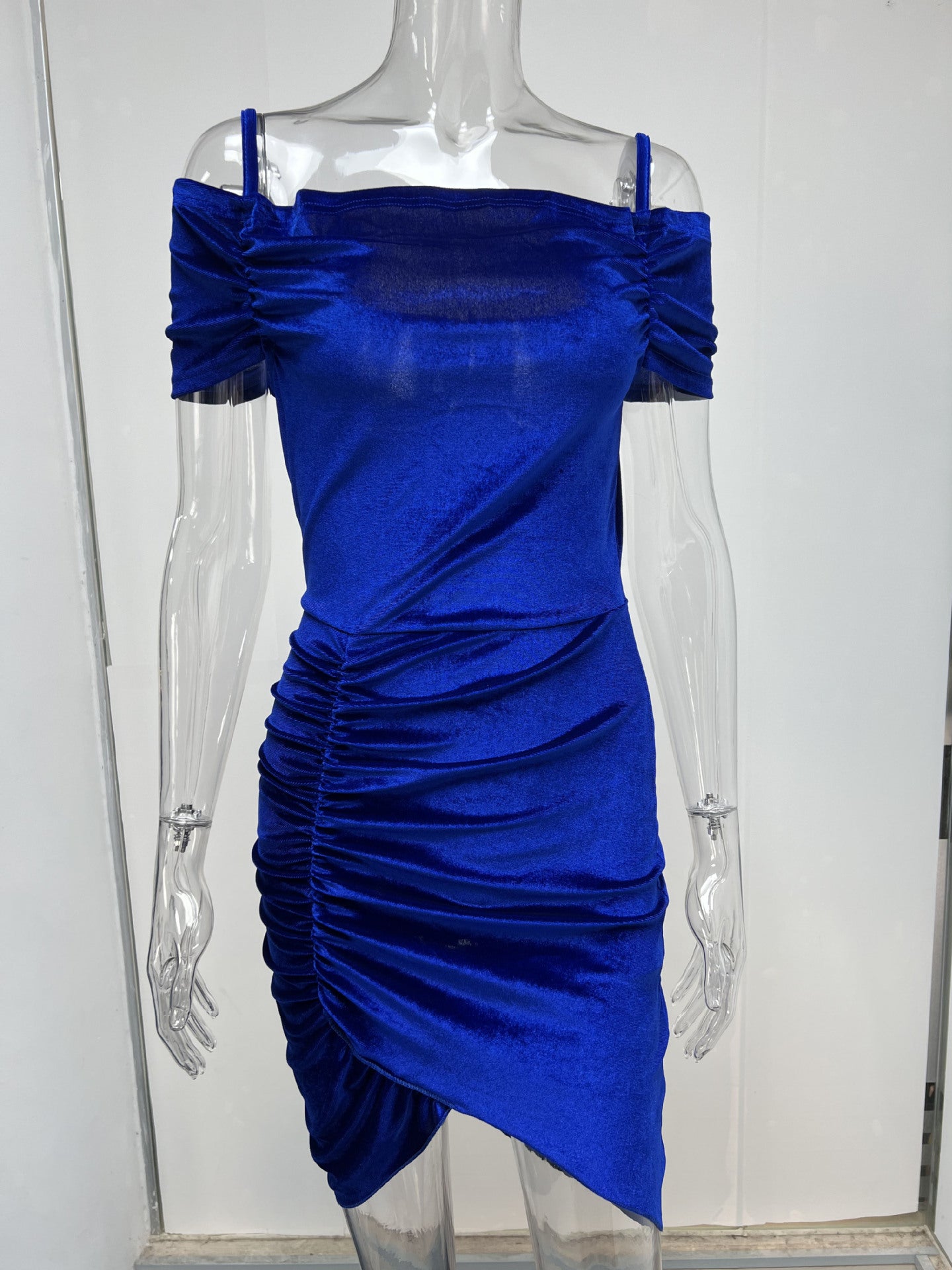 Spring Dress Sexy Slim Strap Fluff Drawstring Irregular Asymmetric Dress