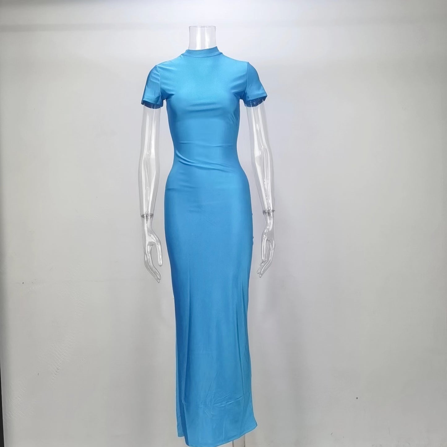 Women Clothing Hip Summer Solid Color Sexy Short Sleeve Split Dress
