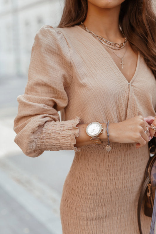 Autumn Winter Long Sleeve Elegant Ruffled V-neck Dress