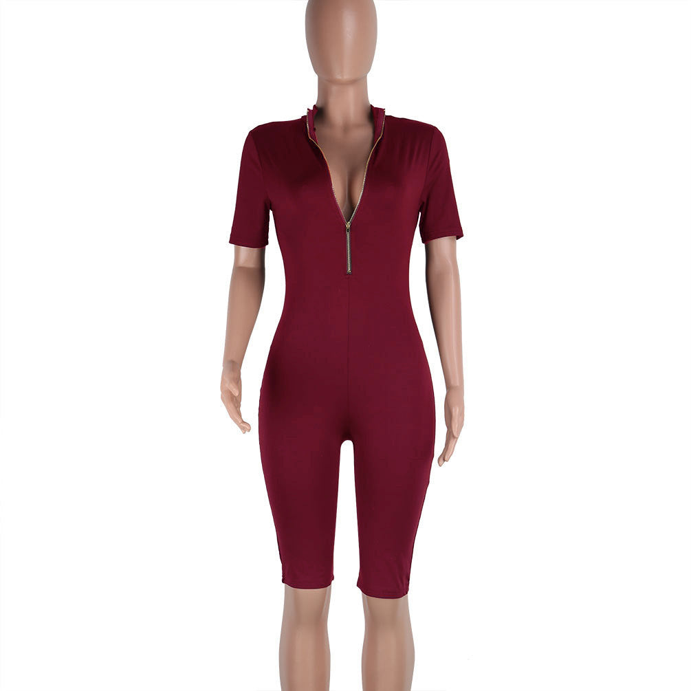 Sexy Deep V Plunge Zipper Front Back Wear Romper Club Wear