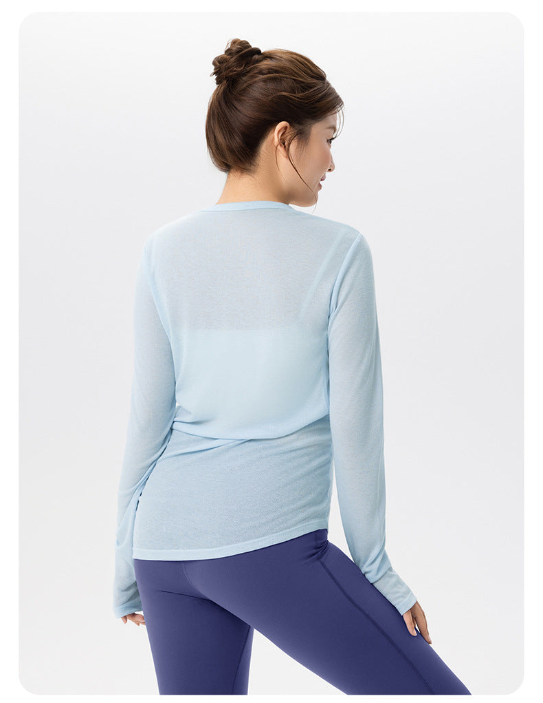 Plus Size Yoga Blouse Women Slim Fit Slimming Side Slit Workout Long Sleeve Soft Skin Friendly Plump Girls Yoga Clothing Top