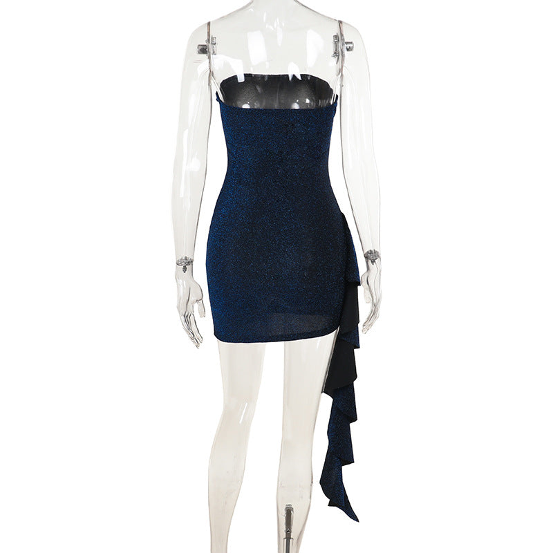 Autumn Dress Socialite Elegant Sexy Slim Fit Shiny Tube Top Ribbon Dress