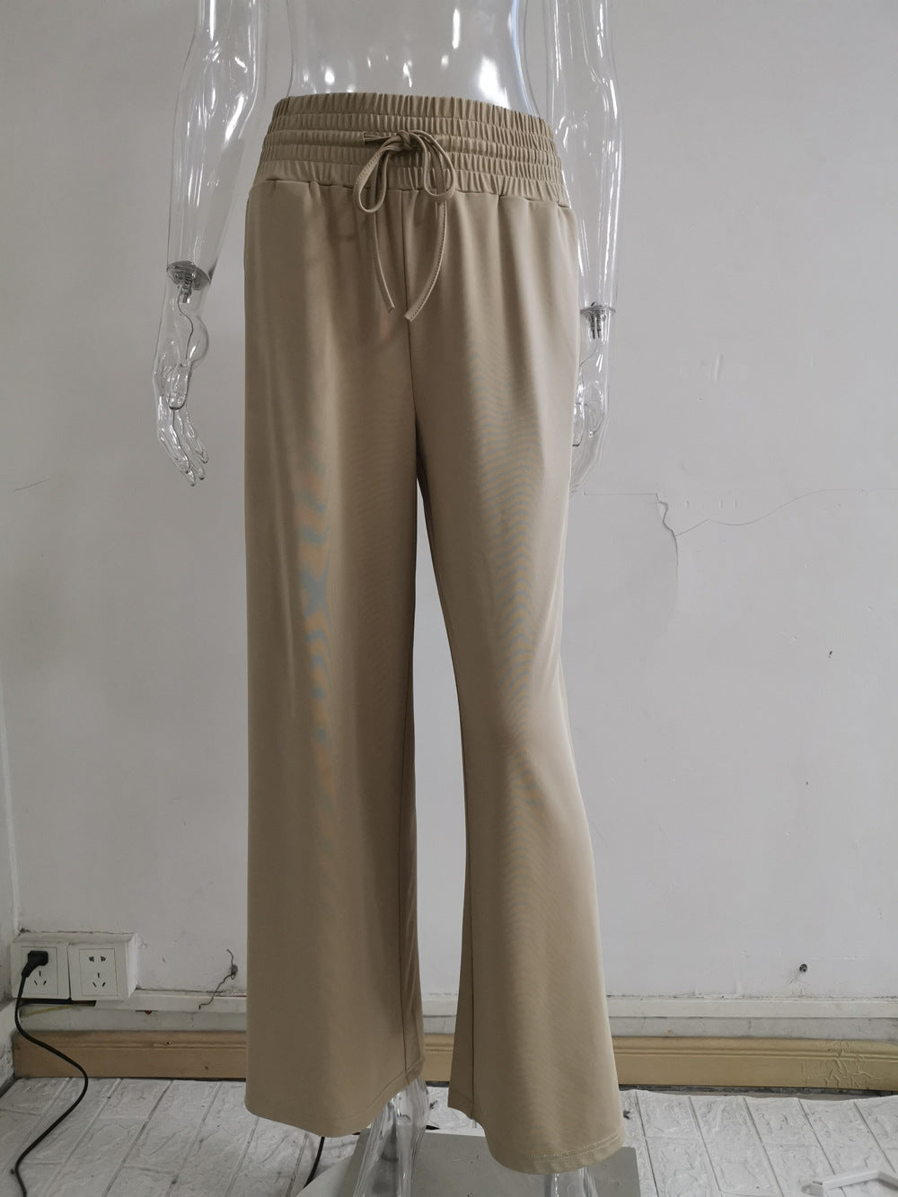 New Straight Pants Loose-Fitting Loungewear Casual Trousers Mid-Waist Solid Color Tied Wide-Leg Pants for Women