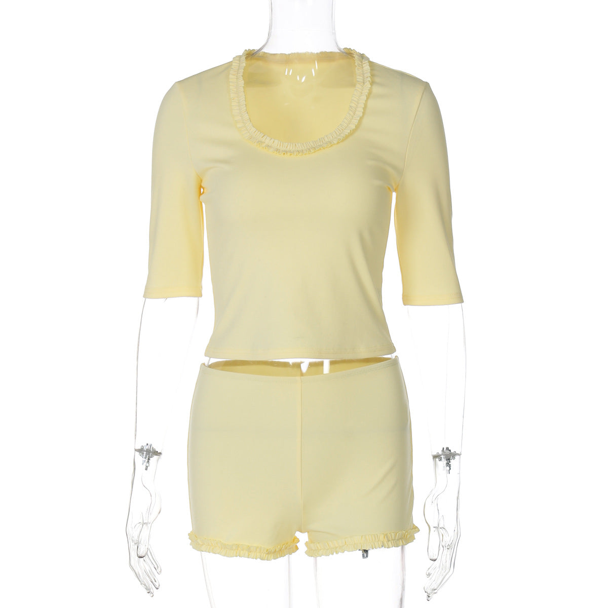 Women Clothing Summer Elegant Bodycon T shirt Top High Waist Shorts Two Piece Set
