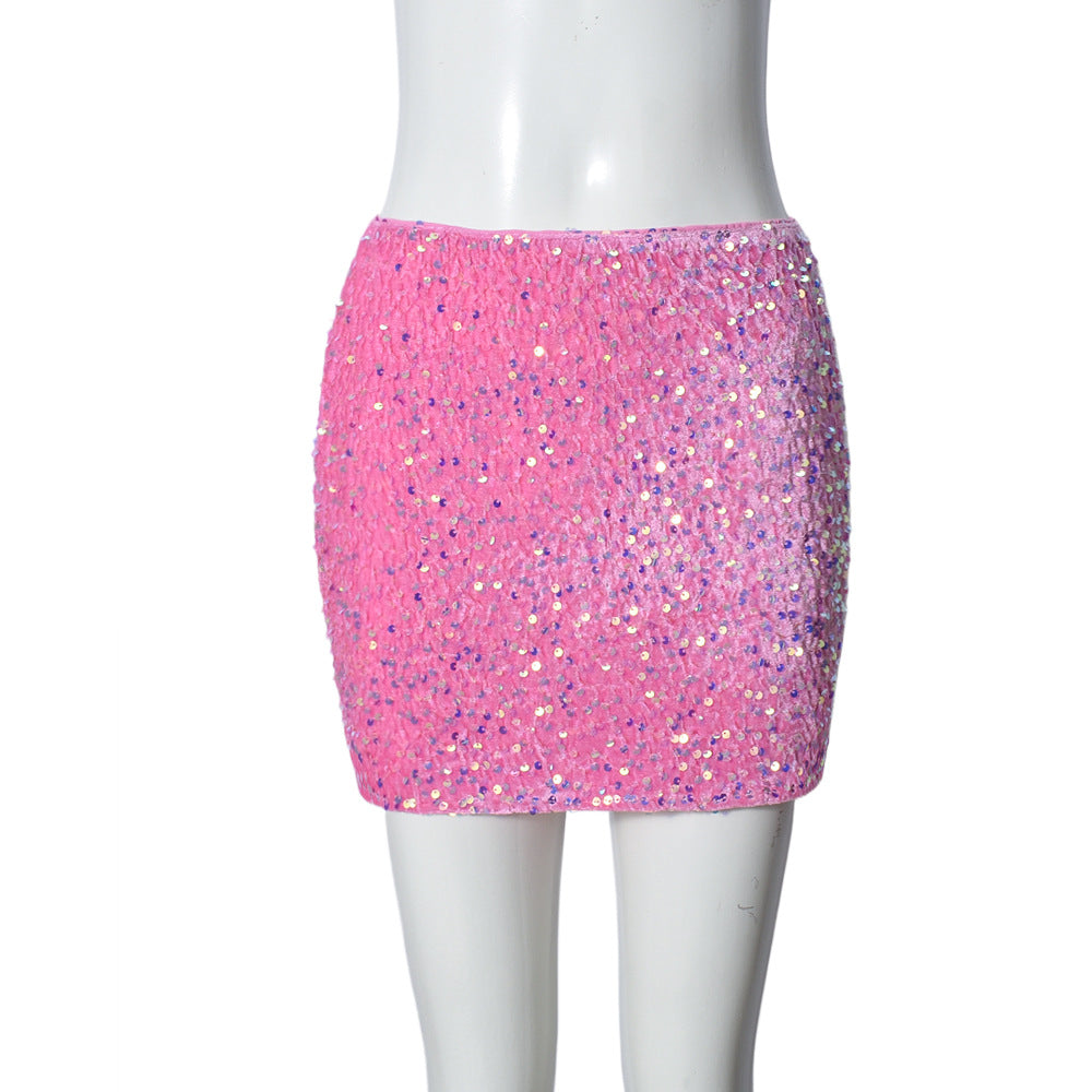 Sequin Flannel Skirt Sexy Hip Skirt for Women
