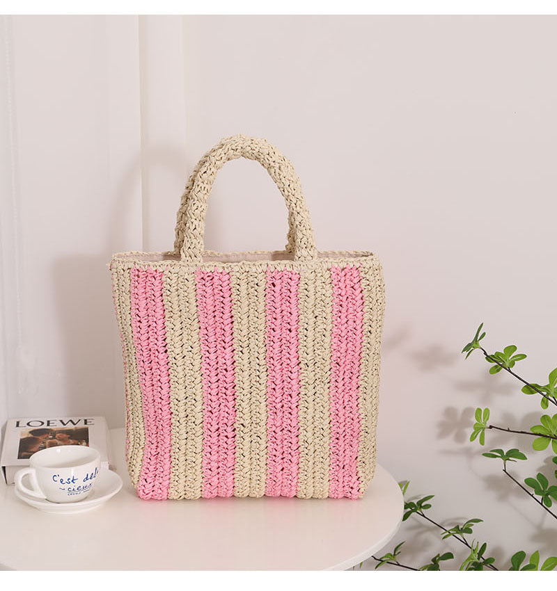 Vertical Stripes French Straw Bag Portable Contrast Color Straw Bag Woven Bag Women's Bag Seaside Vacation Beach Bag