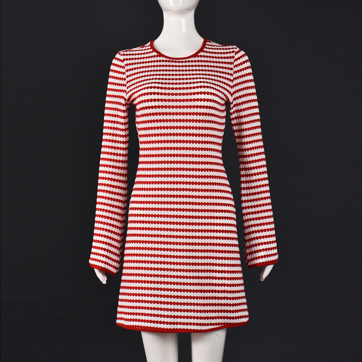 Women Clothing Sexy Autumn Popular Slim Fit round Neck Long Sleeves Striped Dress Women