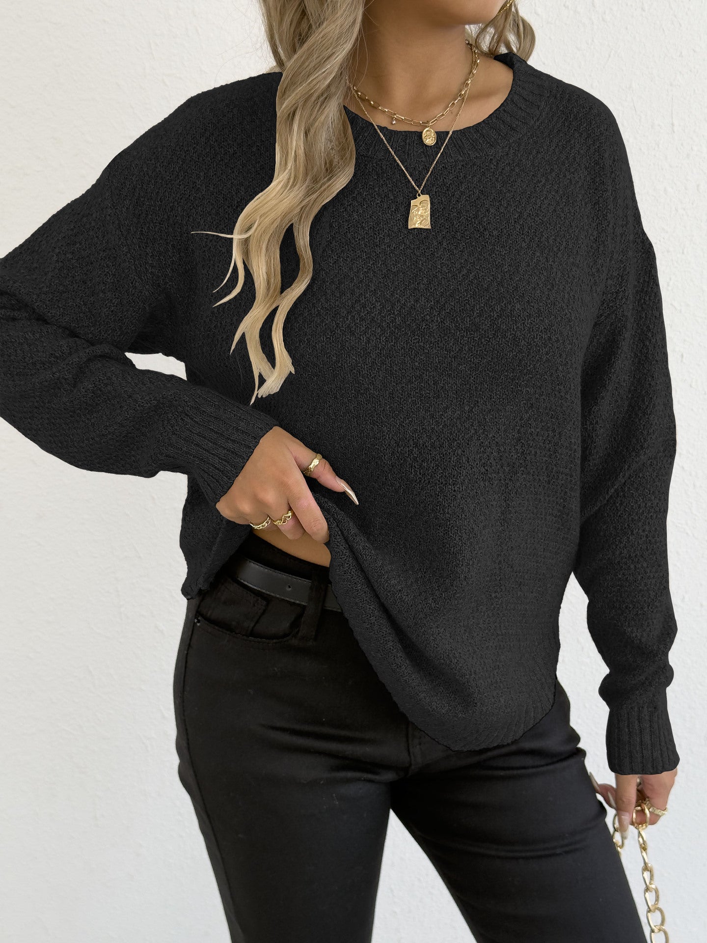 Women Autumn Winter Pullover Top Women Clothing Velvet Woven Sweater Casual Bottoming Shirt round Neck Sweater