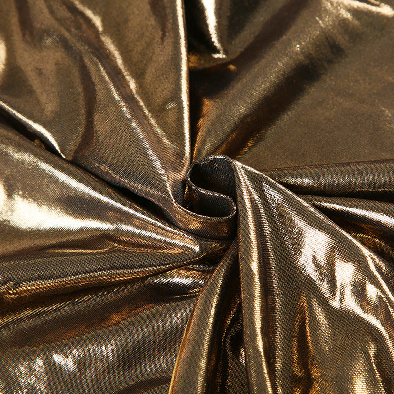 Metallic Glossy Features Swing Collar Sleeveless Halter Dress Backless Sheath Sexy Dress