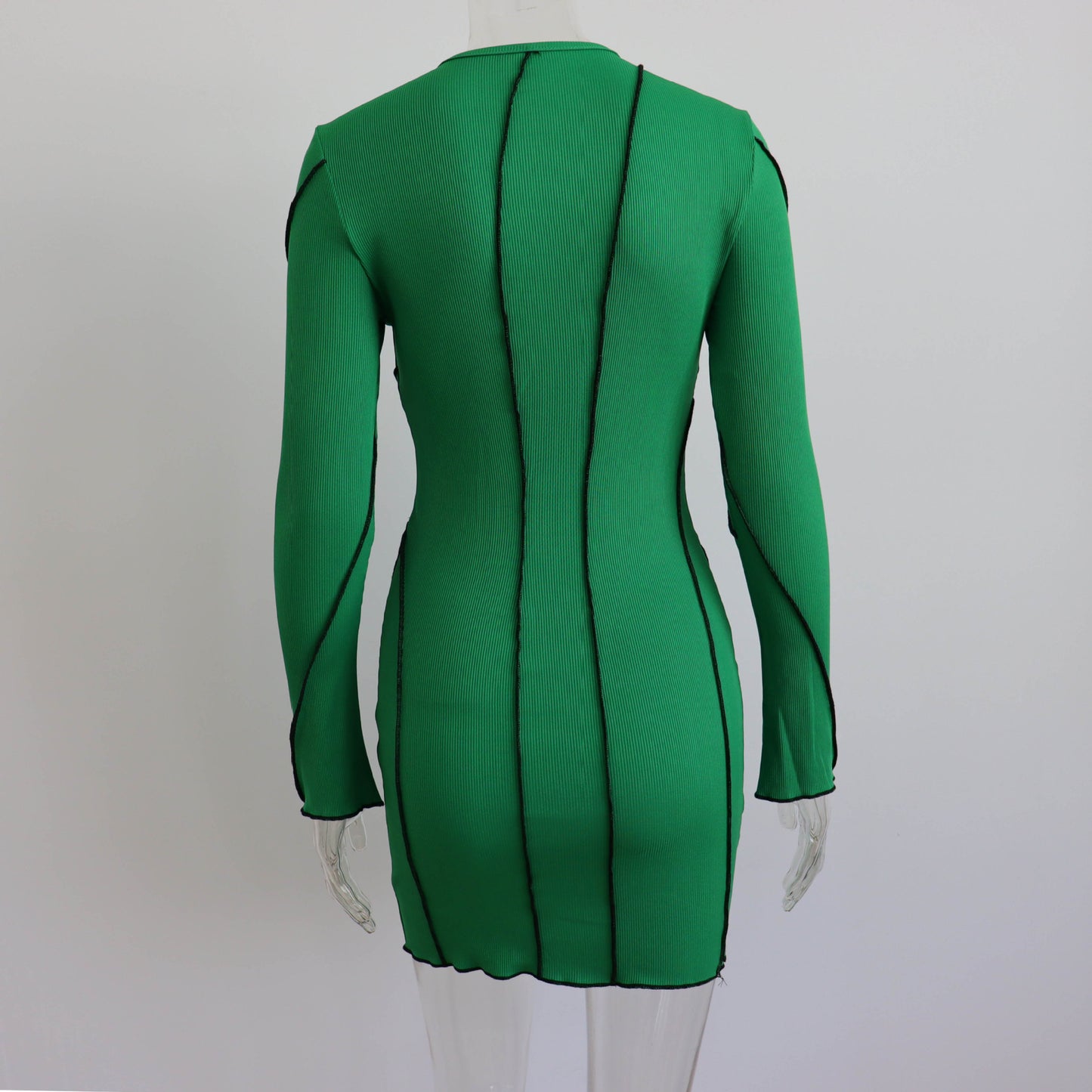 Autumn Hit Line Bell Sleeve Dress Women Clothing Small Sunken Stripe Tight Sexy Long Sleeve Short Dress Women