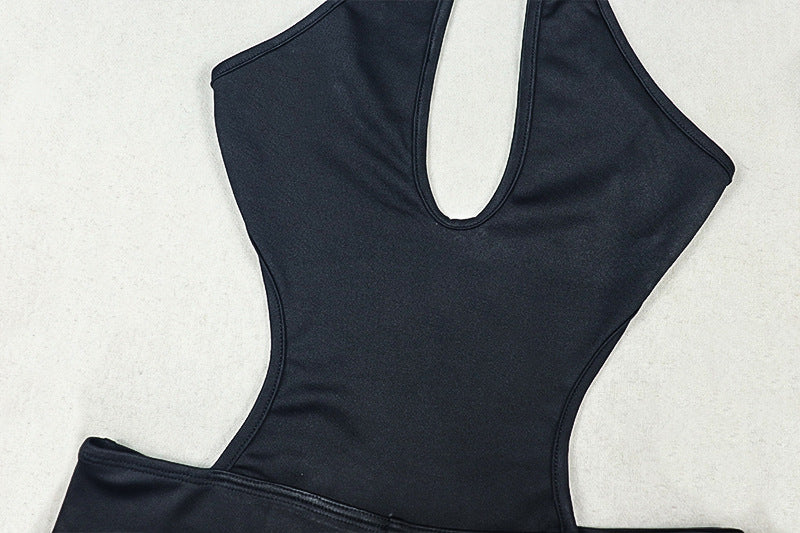Women Clothing Design Hollow Out Cutout out Slim Fit Halter Jumpsuit Solid Color Backless Sexy Sheath Long Jumpsuit