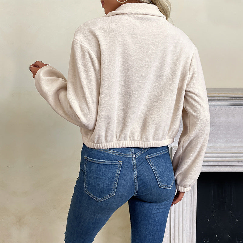 Women Clothing Short Solid Color Polar Fleece Jacket Women Autumn