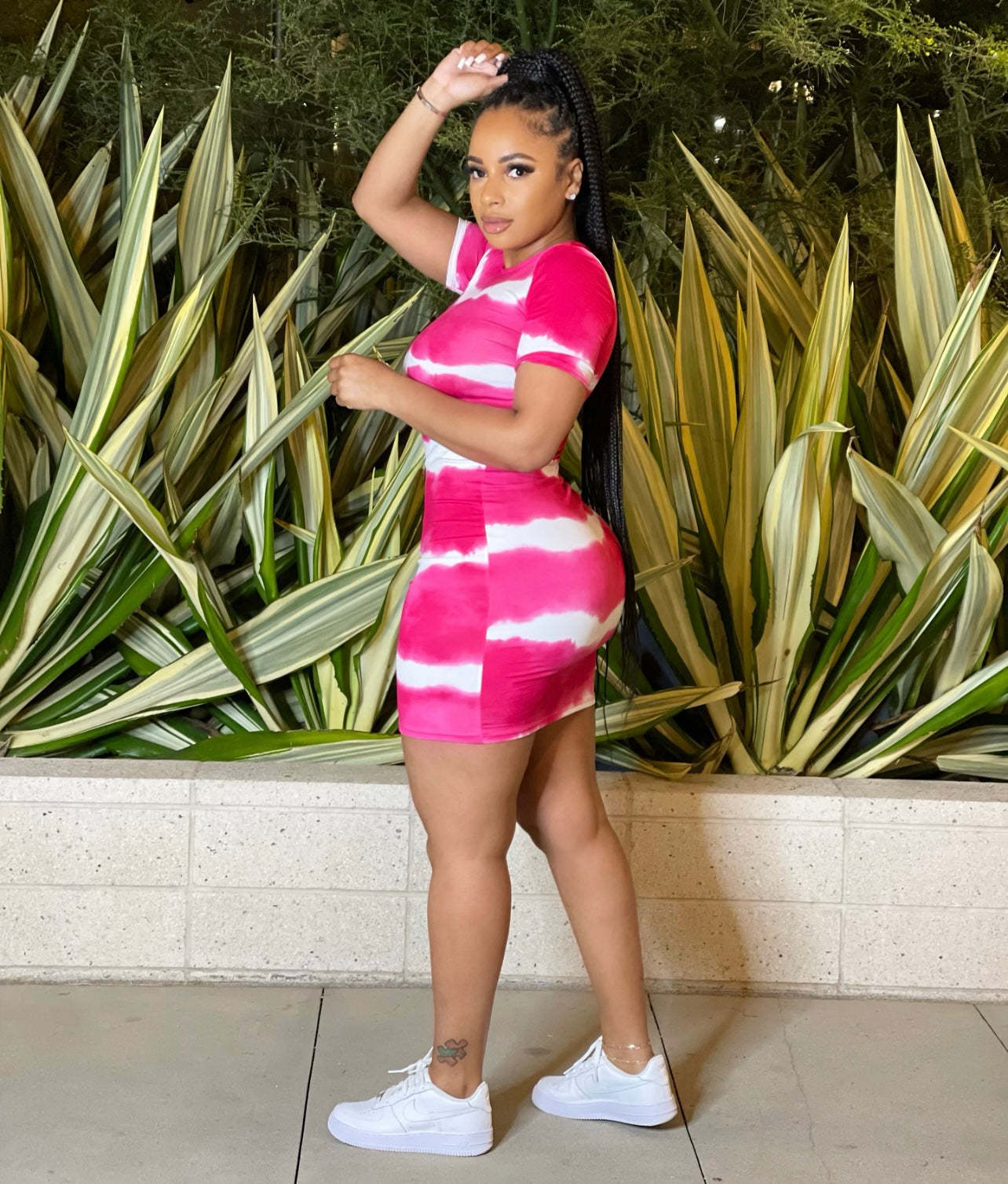 Plus Size Women Clothing Internet Celebrity Type Classic Tie Dye Printed Sheath Dress