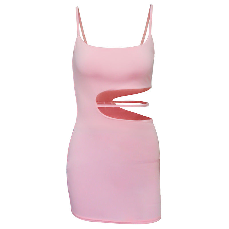 summer Women Black Pink Strap Dress Sexy Slim Cropped Outfit Mini Hip