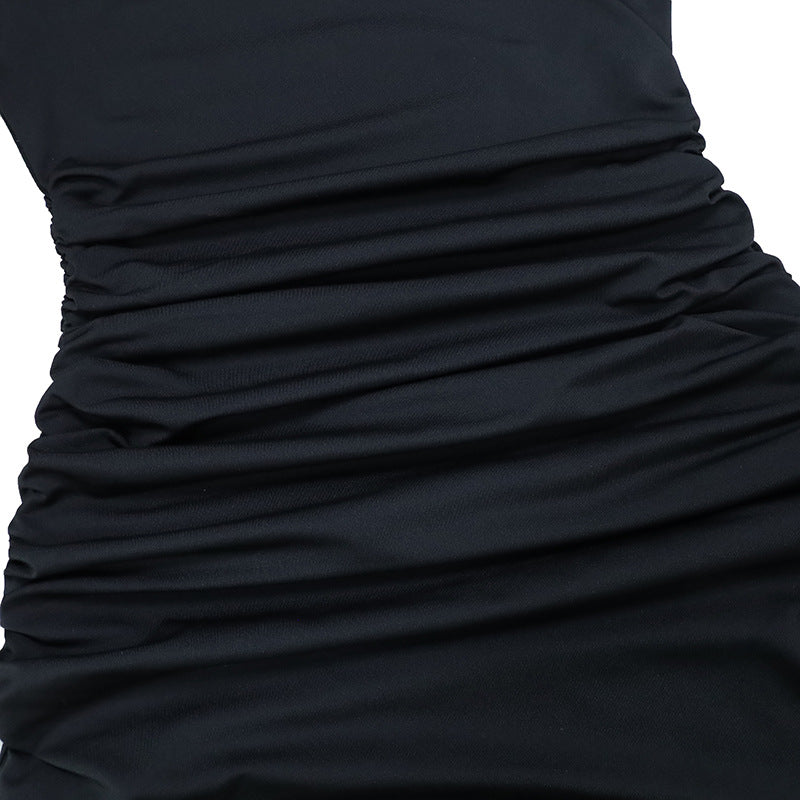 Sexy Women Clothing Sloping-Shoulder off the Shoulder Long Sleeve Slim Fit Pleated Long Socialite Dress