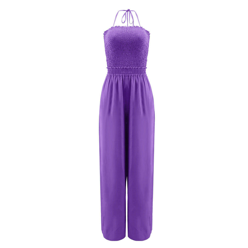 Lace up Fashionable Bandeau Sexy Backless Elastic Waist Loose Straight Jumpsuit