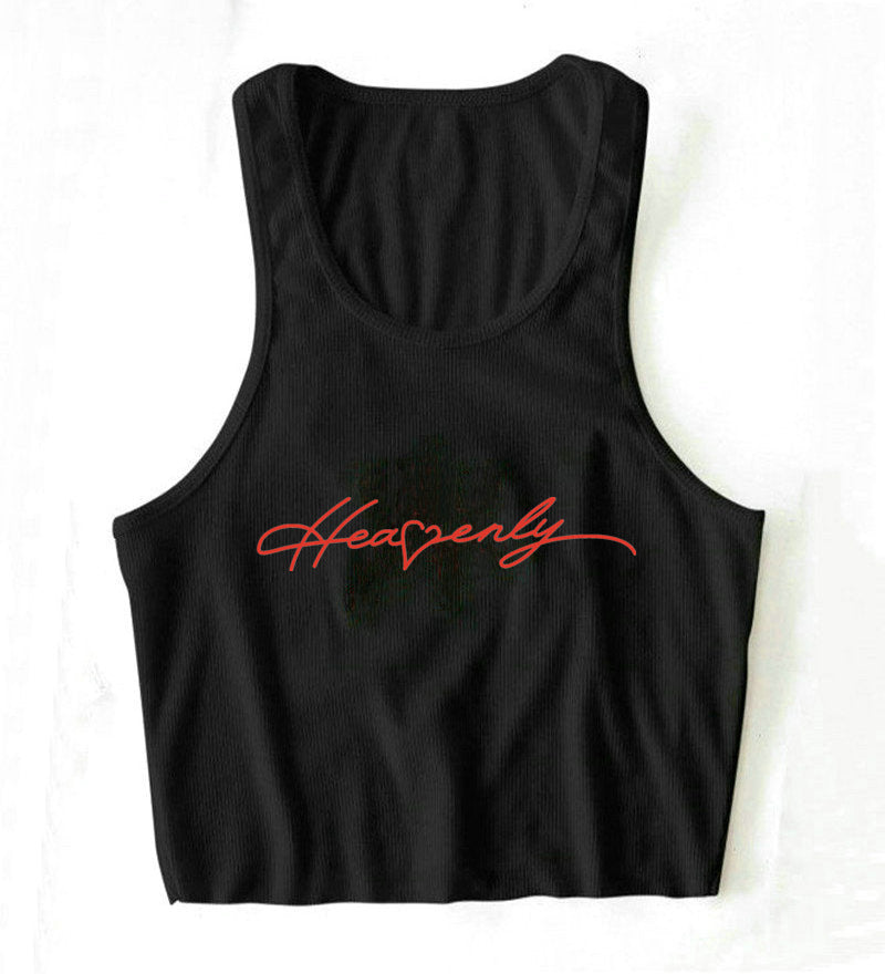 Women Clothing Spring Summer New English Letter Graphic Printed cropped Short Slim-Fit Tank Top Bottoming Shirt