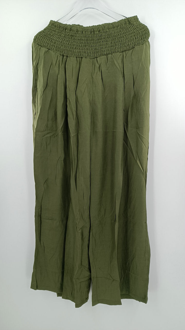 Spring Summer Women Clothing Cotton Linen Solid Color Elastic Waist Wide Leg Pants Casual Pants Trousers