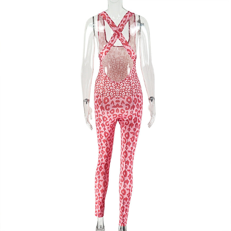 Casual Home Women Clothing Daily Curve Fitted Waist Jumpsuit Multicolor Printing Sexy Long Jumpsuit
