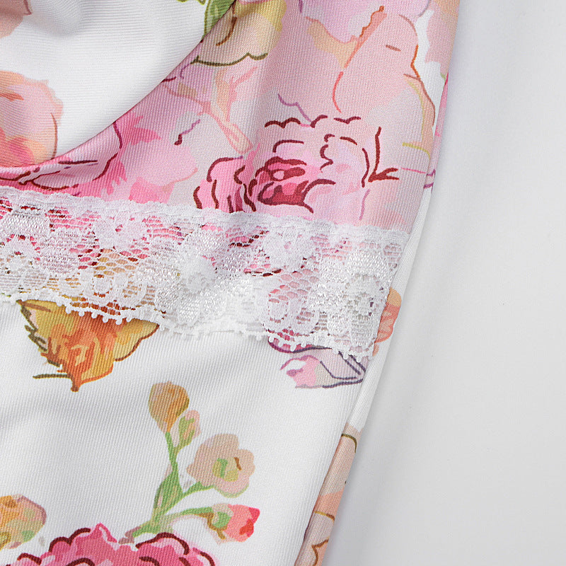 Women Clothing Summer Printing Slim Fit Backless Sling Dress