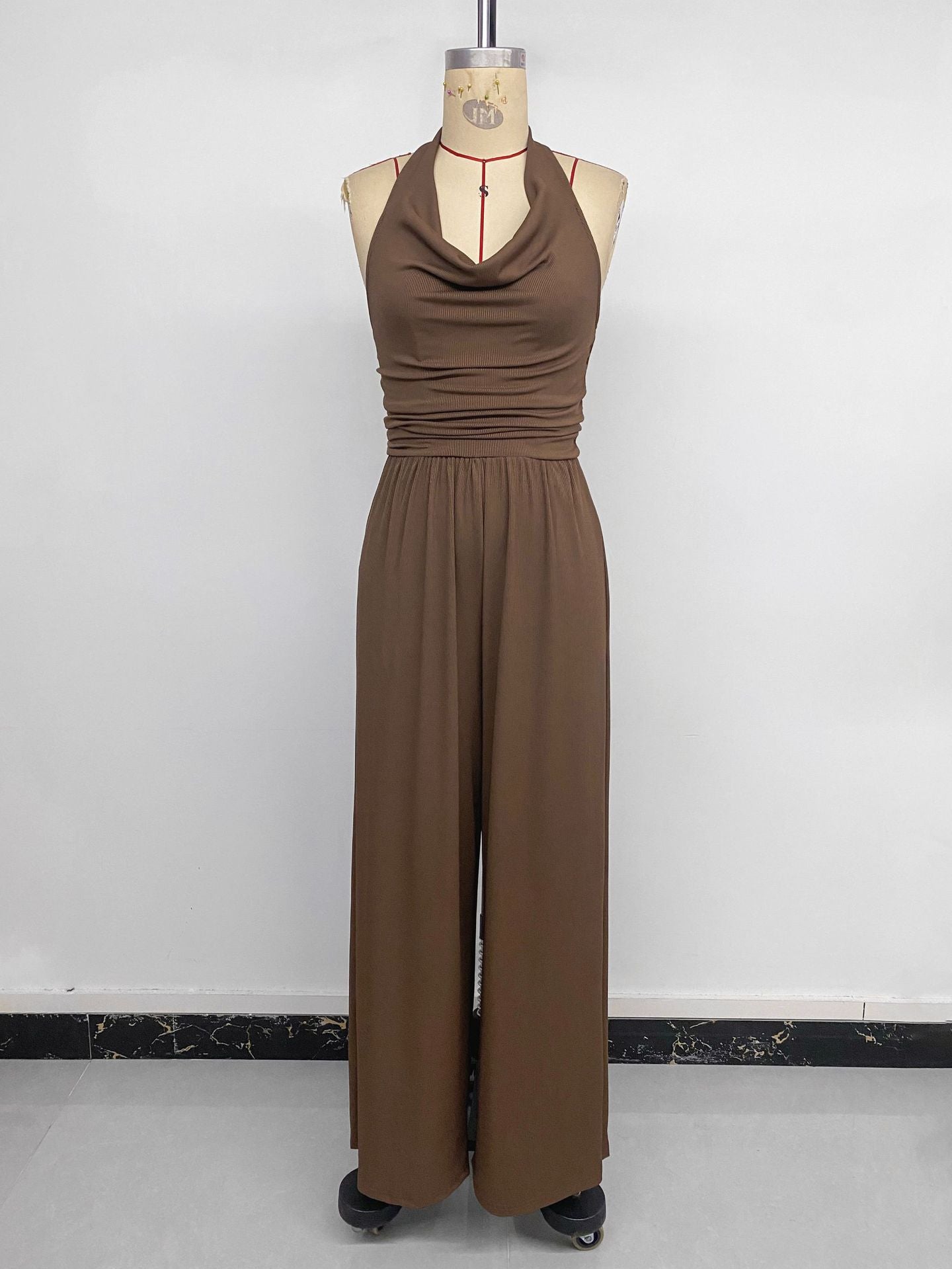 Casual Vacation Solid Color Sleeveless Swing Collar Backless Jumpsuit