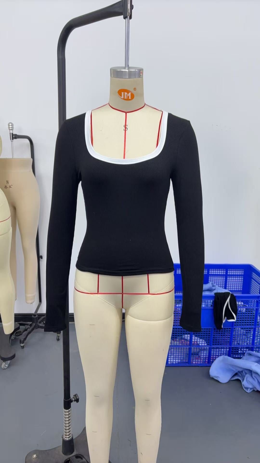 Square Collar Pullover Multicolor Solid Color Slim Fit Casual Long Sleeves Top Shirt