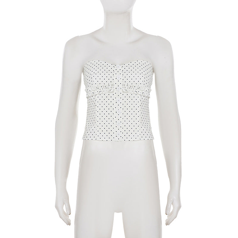 Casual Polka Dot Tube Top Trousers Suit Sexy Sexy Breasted Sweet Spicy Two Piece Sets
