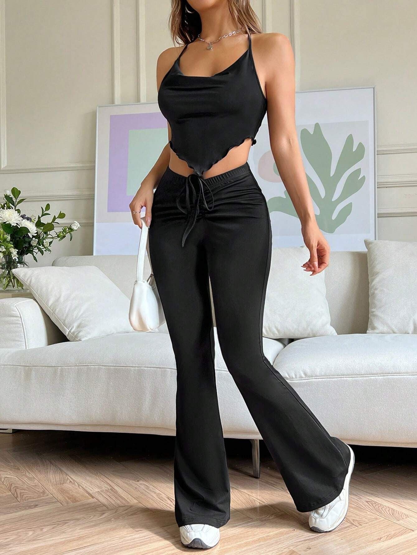 High Waist Flared Pants Summer Abdomen Control Black Mop Trousers Children