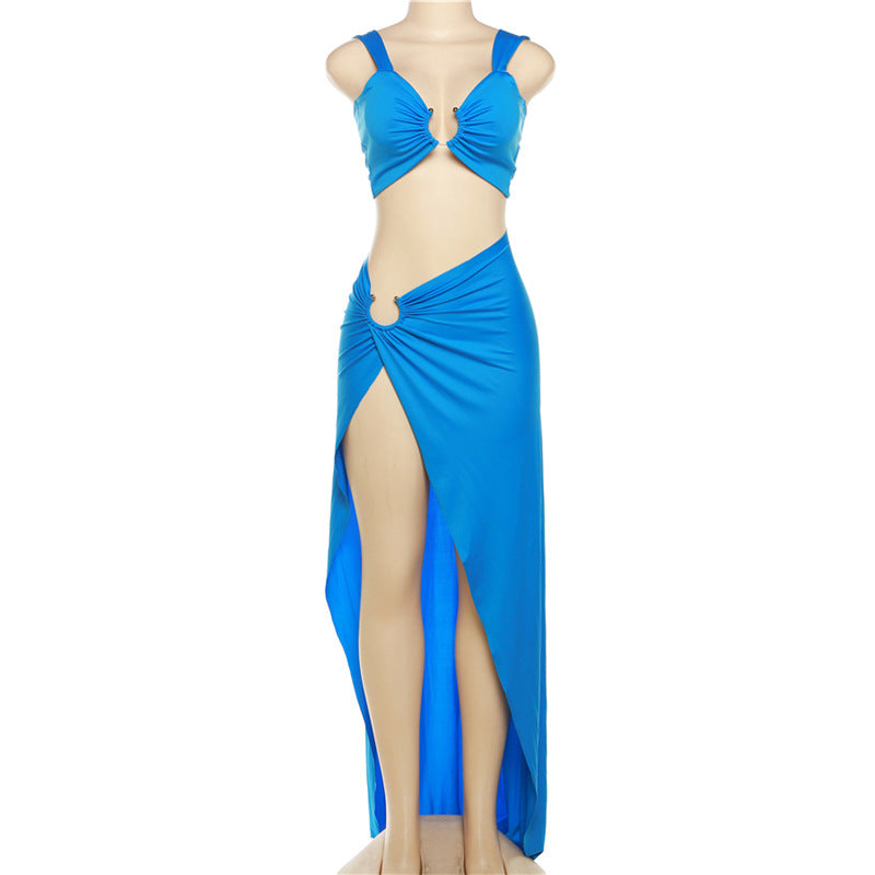 Spring Women Clothing Sexy Cropped Tank Top High Waist Hip Bag Skirt Set