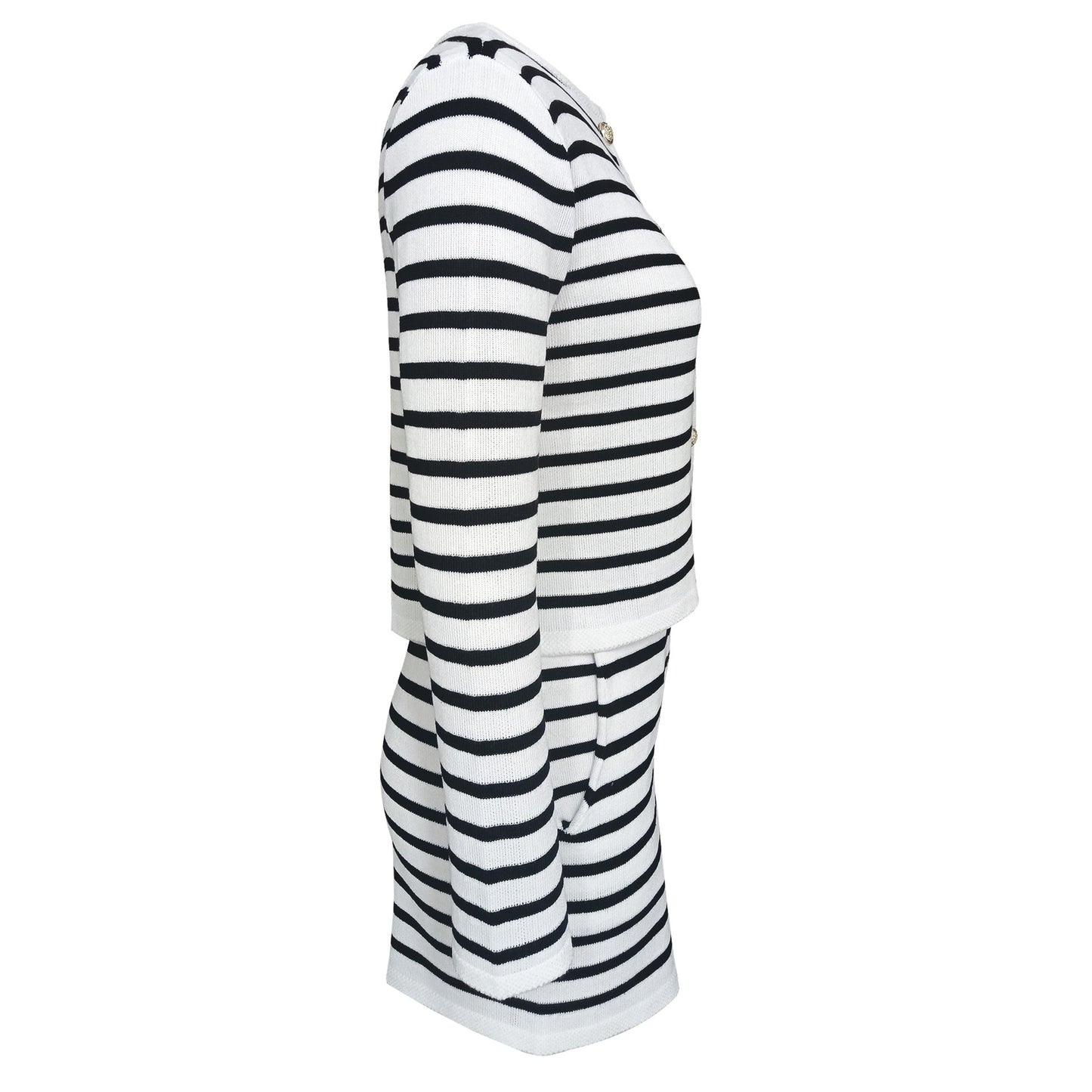 Women Clothing Striped Round Neck Knitted Cardigan Casual Sweater