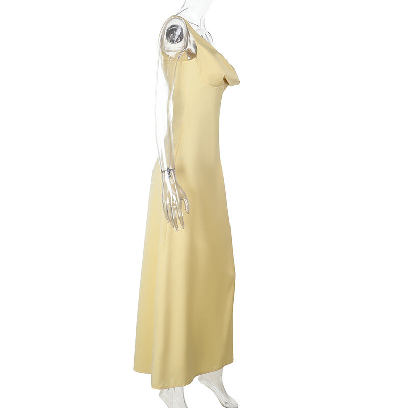 Dress Elegant Sexy Solid Color Suspender Satin Vacation Long Summer