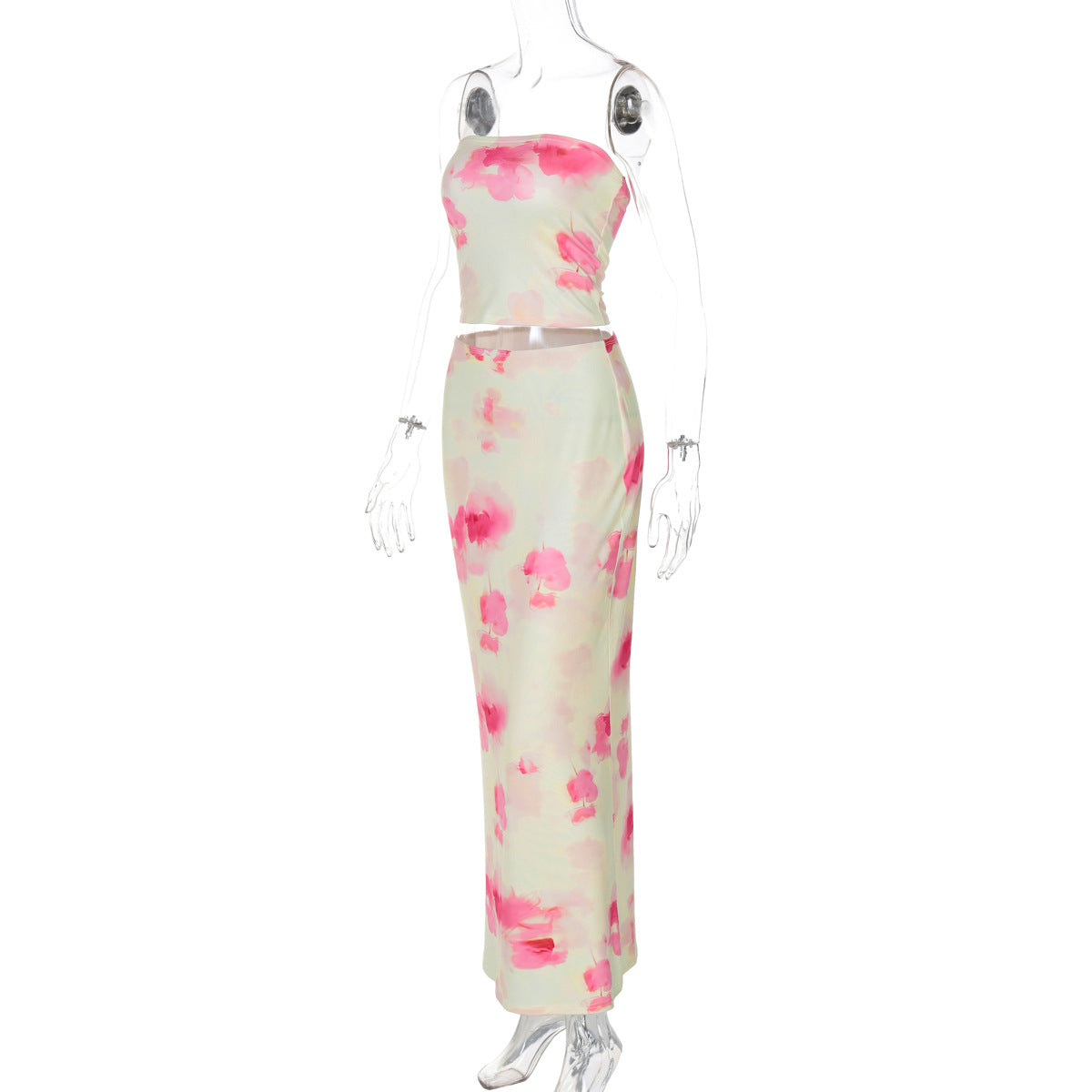 Women Summer Printed Sexy Tube Top Slim Skirt Set