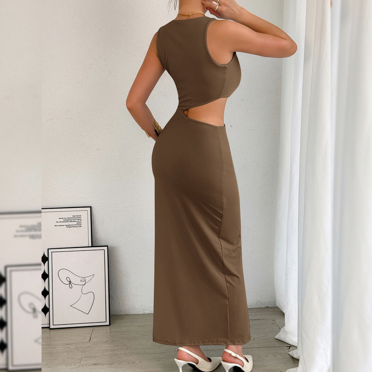 Arrival Maxi Dress Women Sleeveless Hollow Out Cutout Slit Maxi Dress