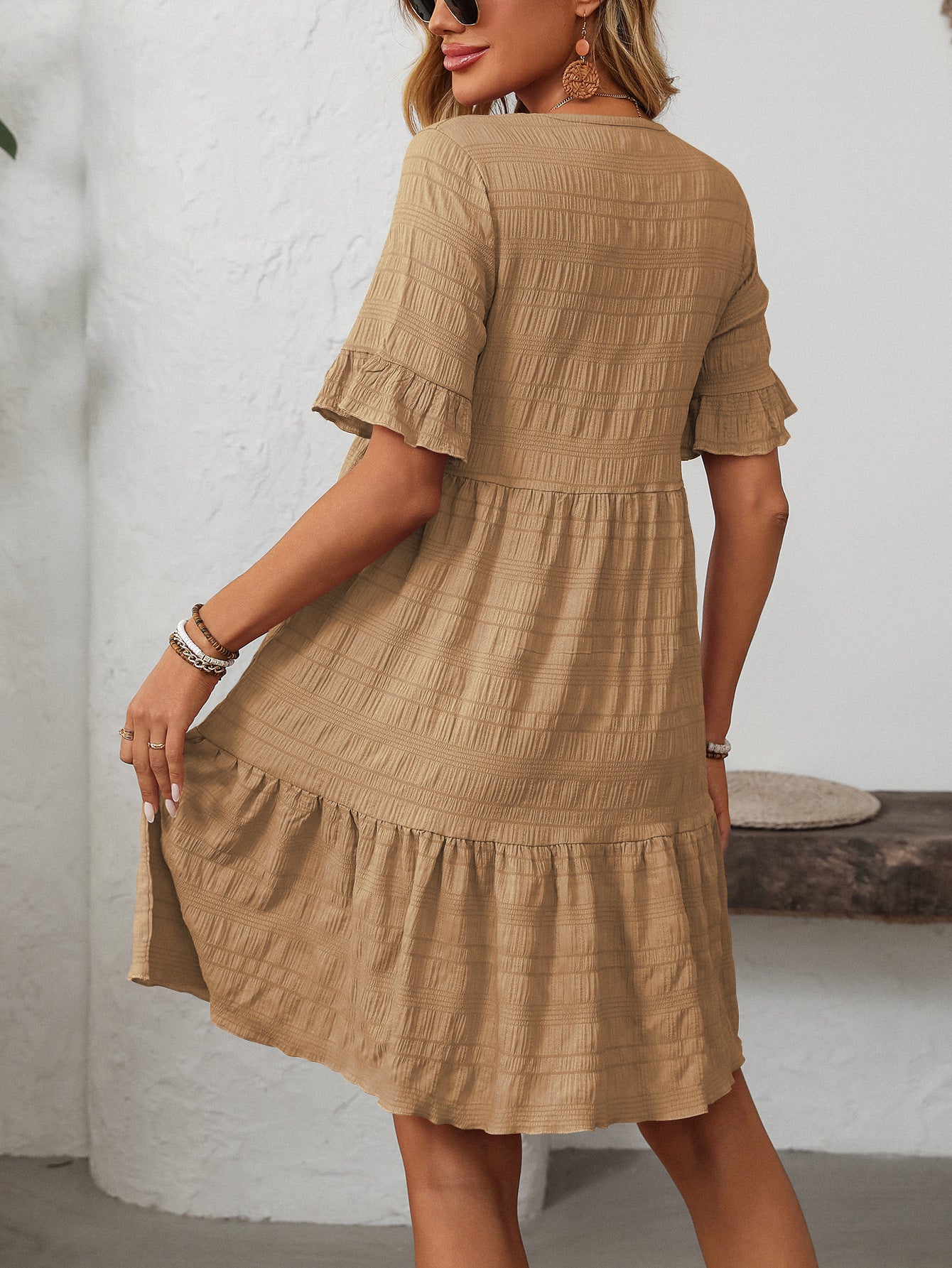 Spring Summer Women Clothing Loose Casual Short Sleeve Flowy Dress