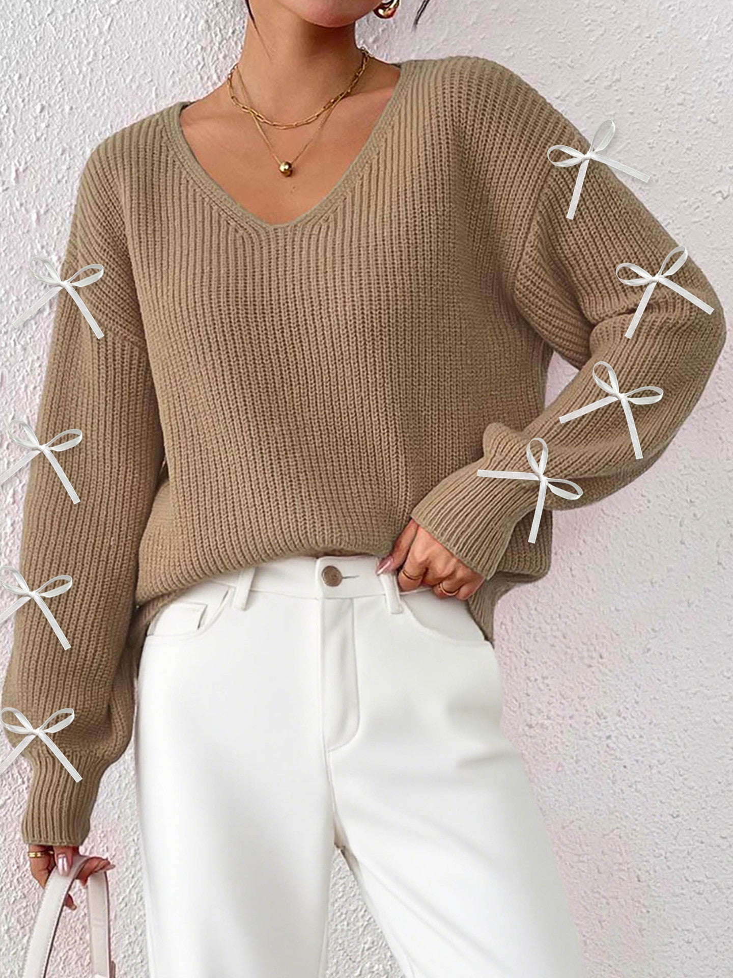 Khaki 8 Ribbon Bow