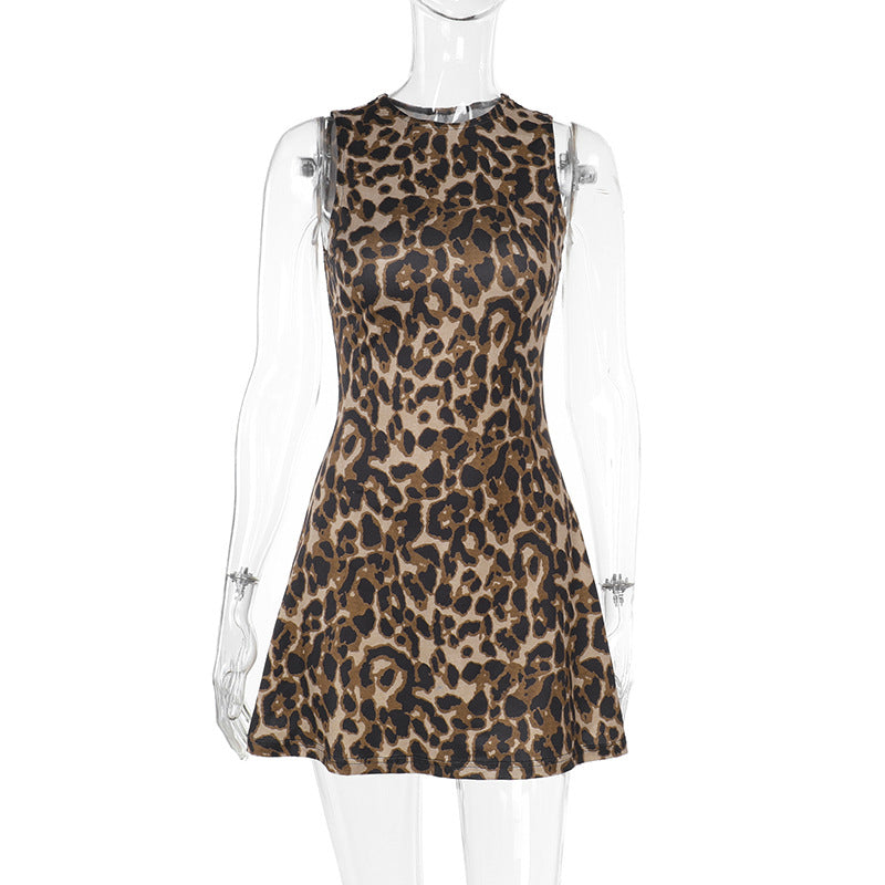 Spring Elegant Sexy Slim Vest Leopard Print Dress