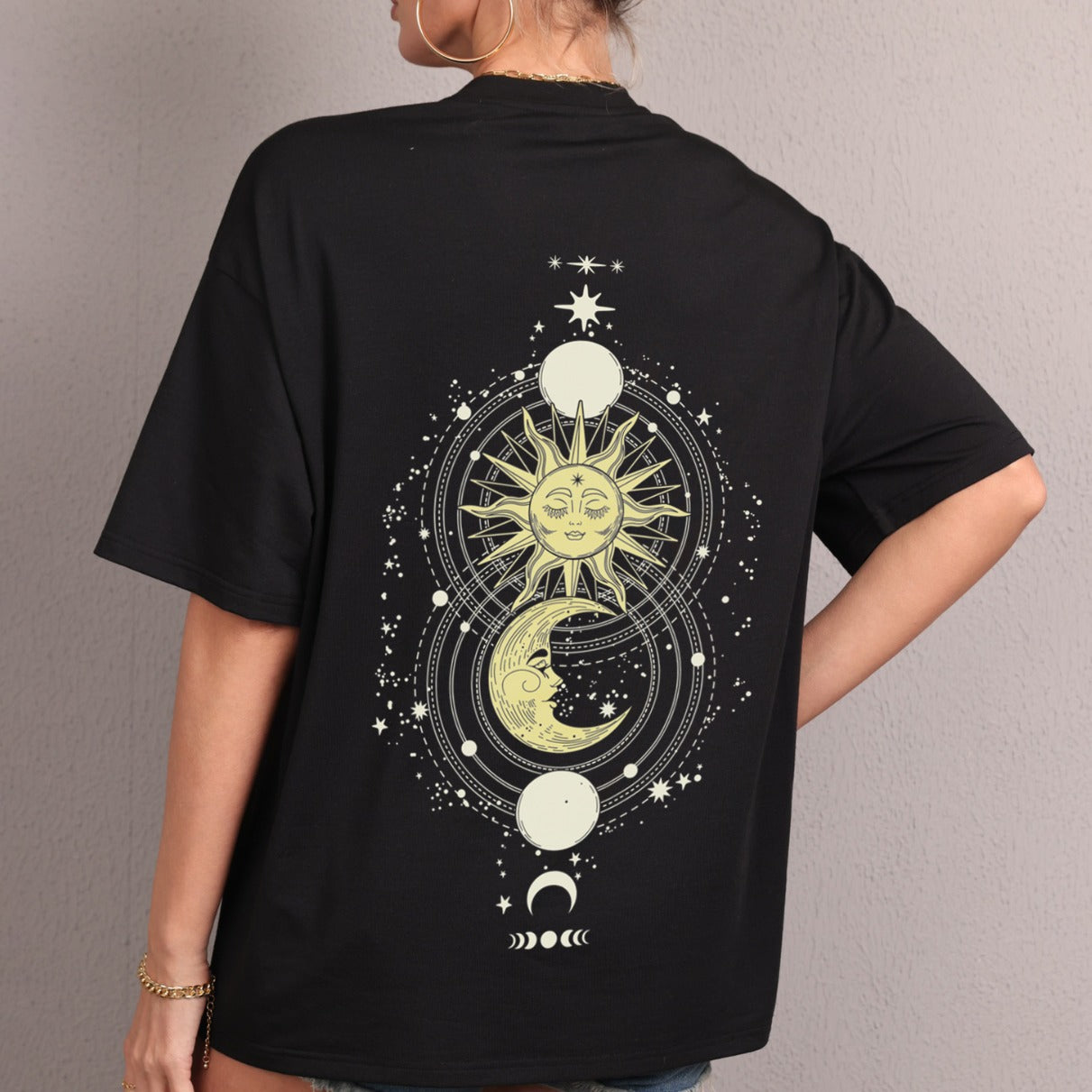Spring Autumn Women Clothing Casual Sun Moon Pattern Printed Top