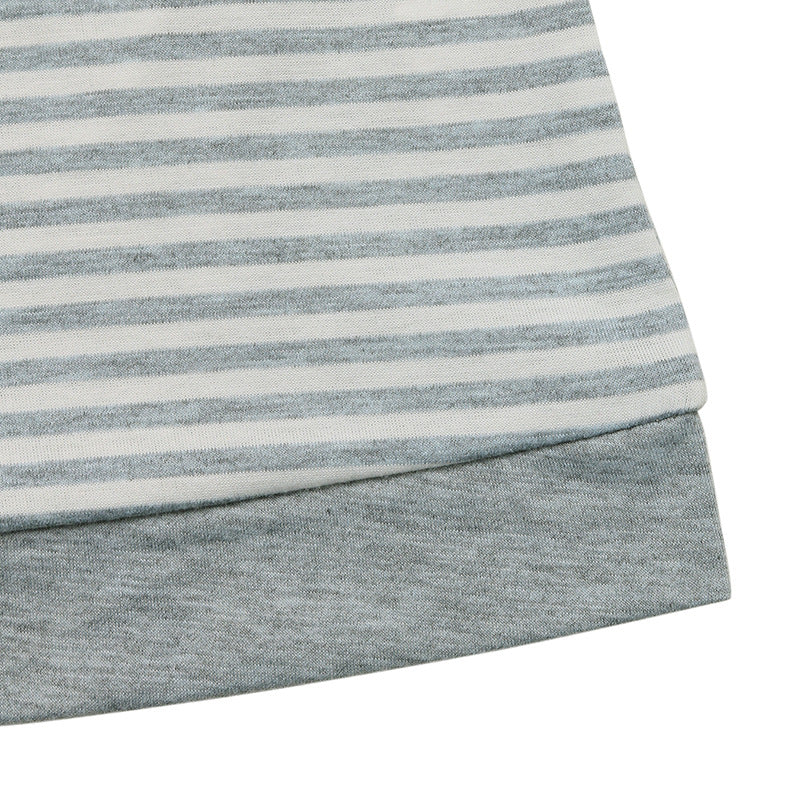 Autumn Casual Simple Top Long Sleeve Faux Two Piece Small V neck Striped T shirt Women