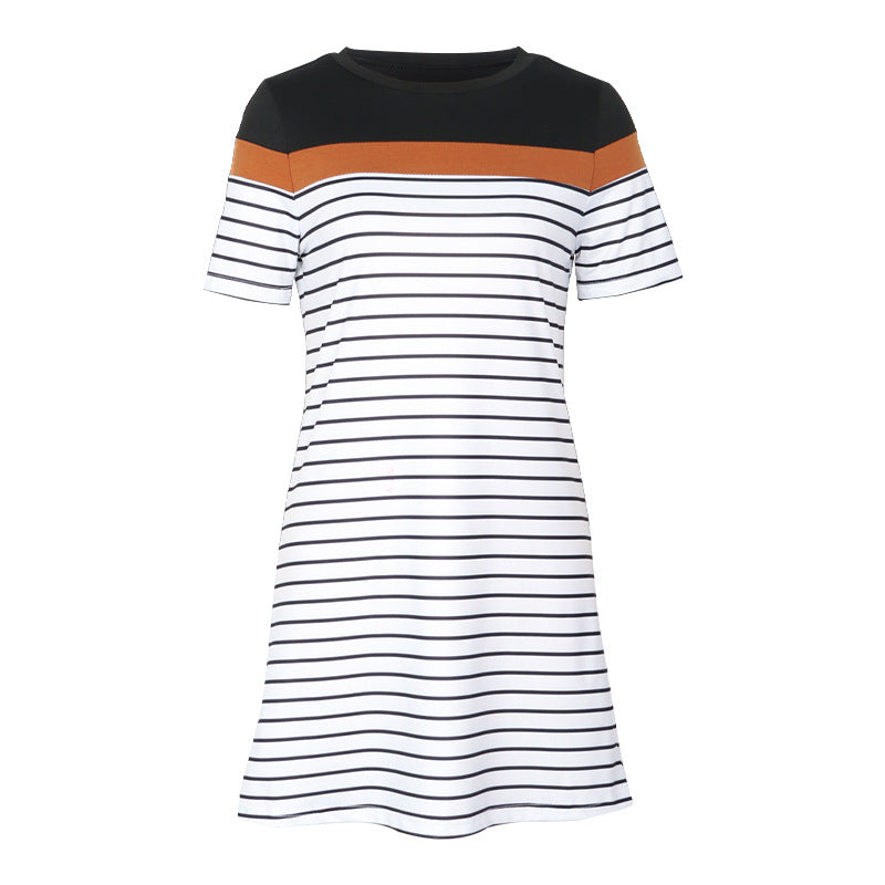 Summer Dress Contrast Color Loose Stripes T Shirt Dress